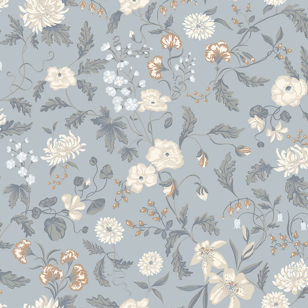 Papel pintado de flores y hojas