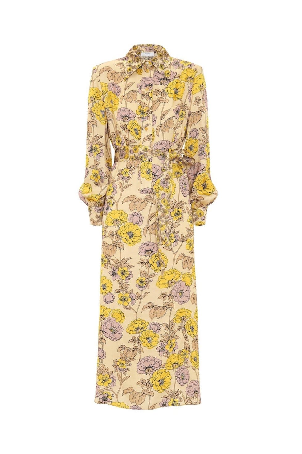 Vestido midi camisero con estampado floral y cinturón de tejido