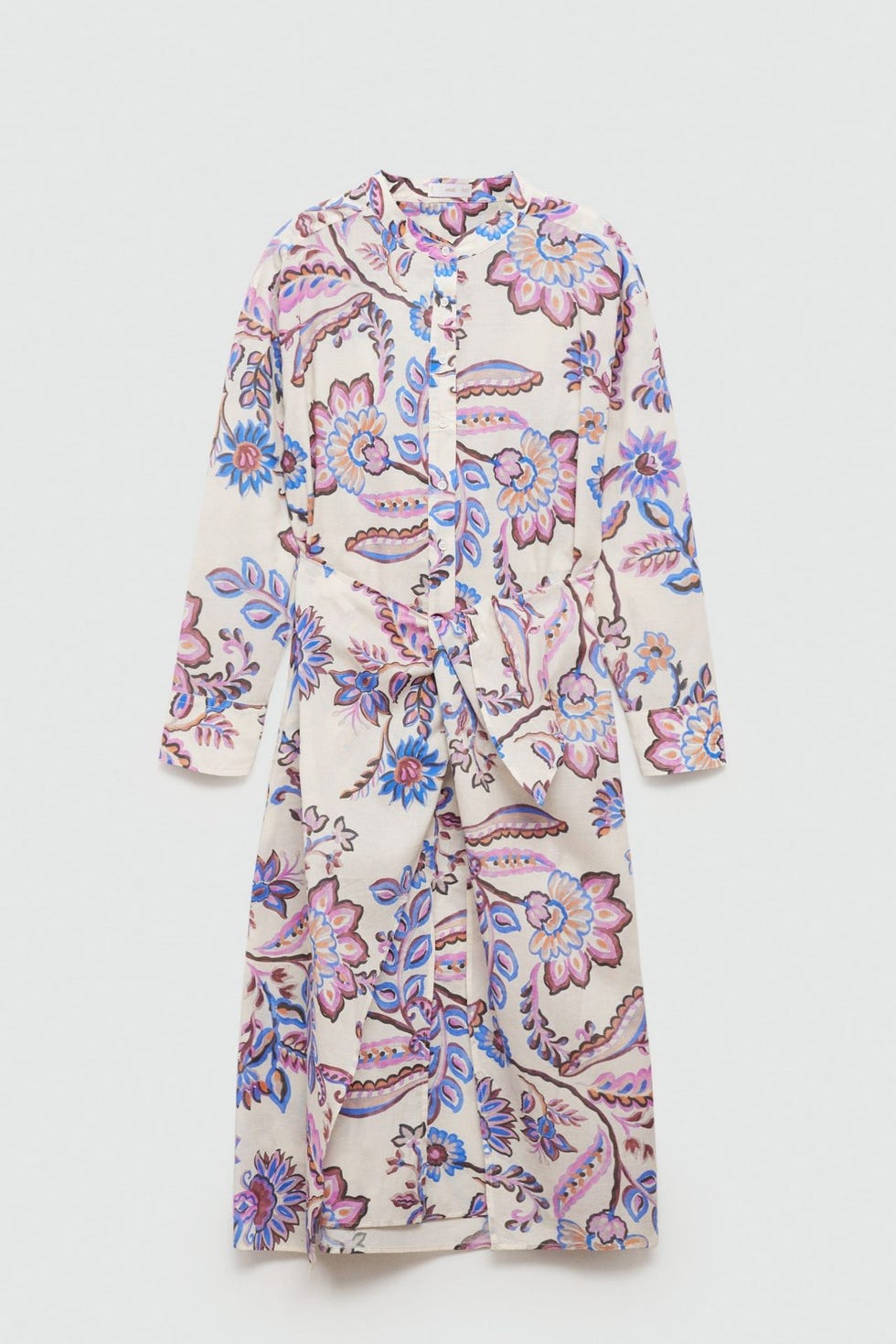 Vestido recto de algodón con estampado floral y lazo decorativo