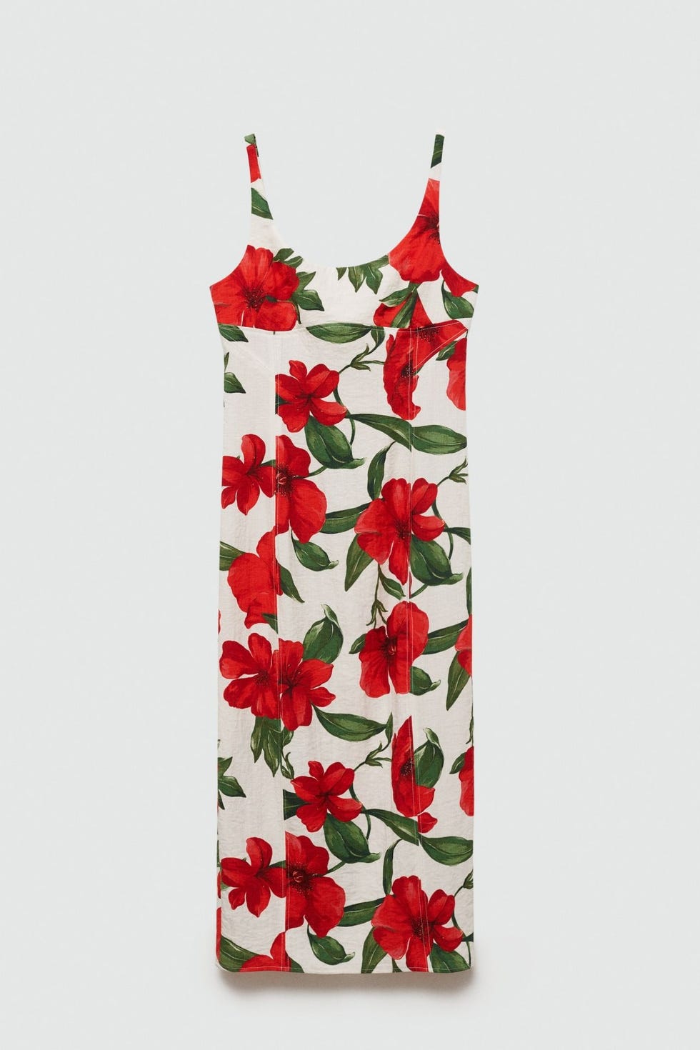 Vestido recto de tirantes con escote cuadrado y estampado de flores
