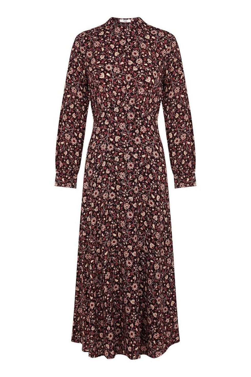 Vestido midi estampado en tejido fluido con botones al hombro