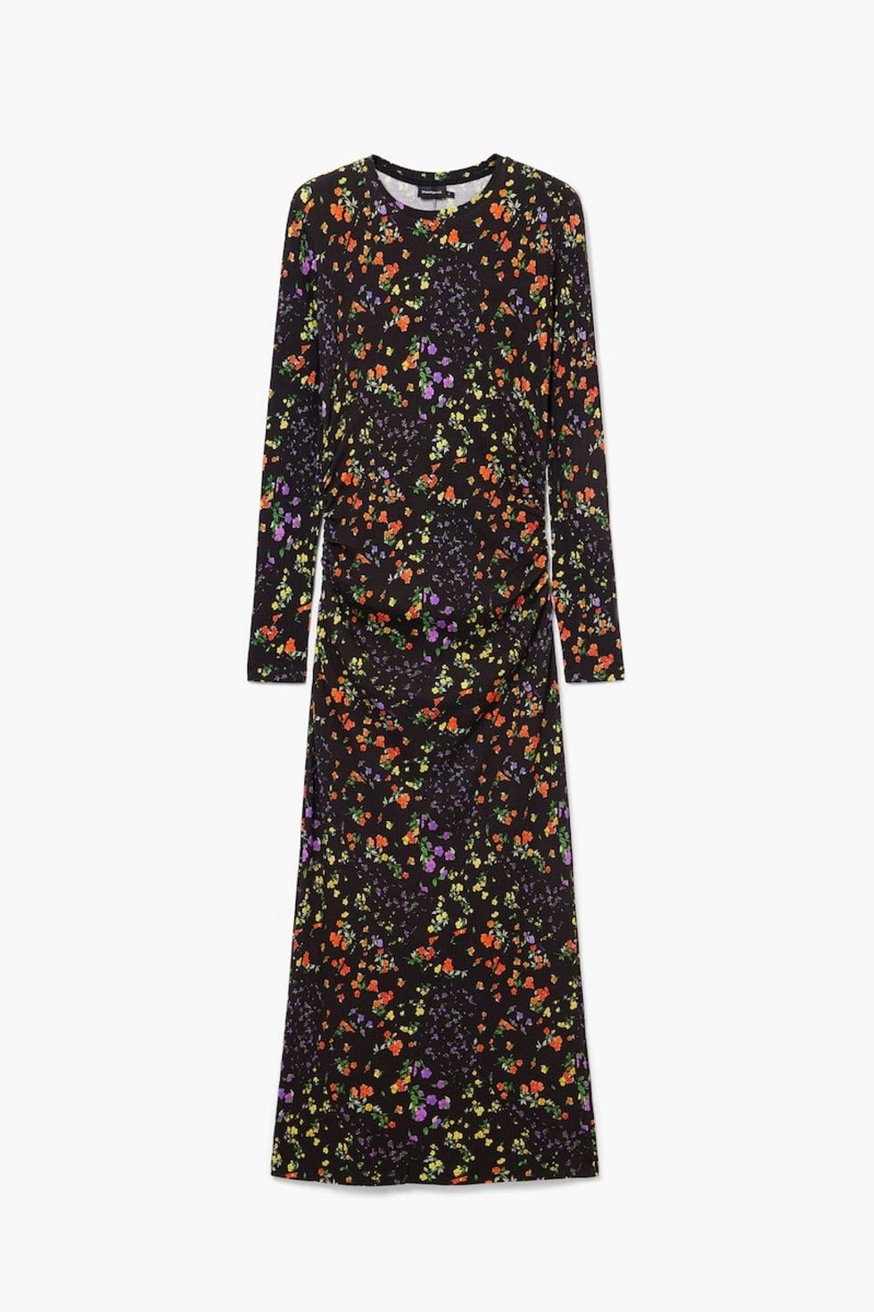 Vestido midi de punto con estampado de flores pequeñas y corte slim