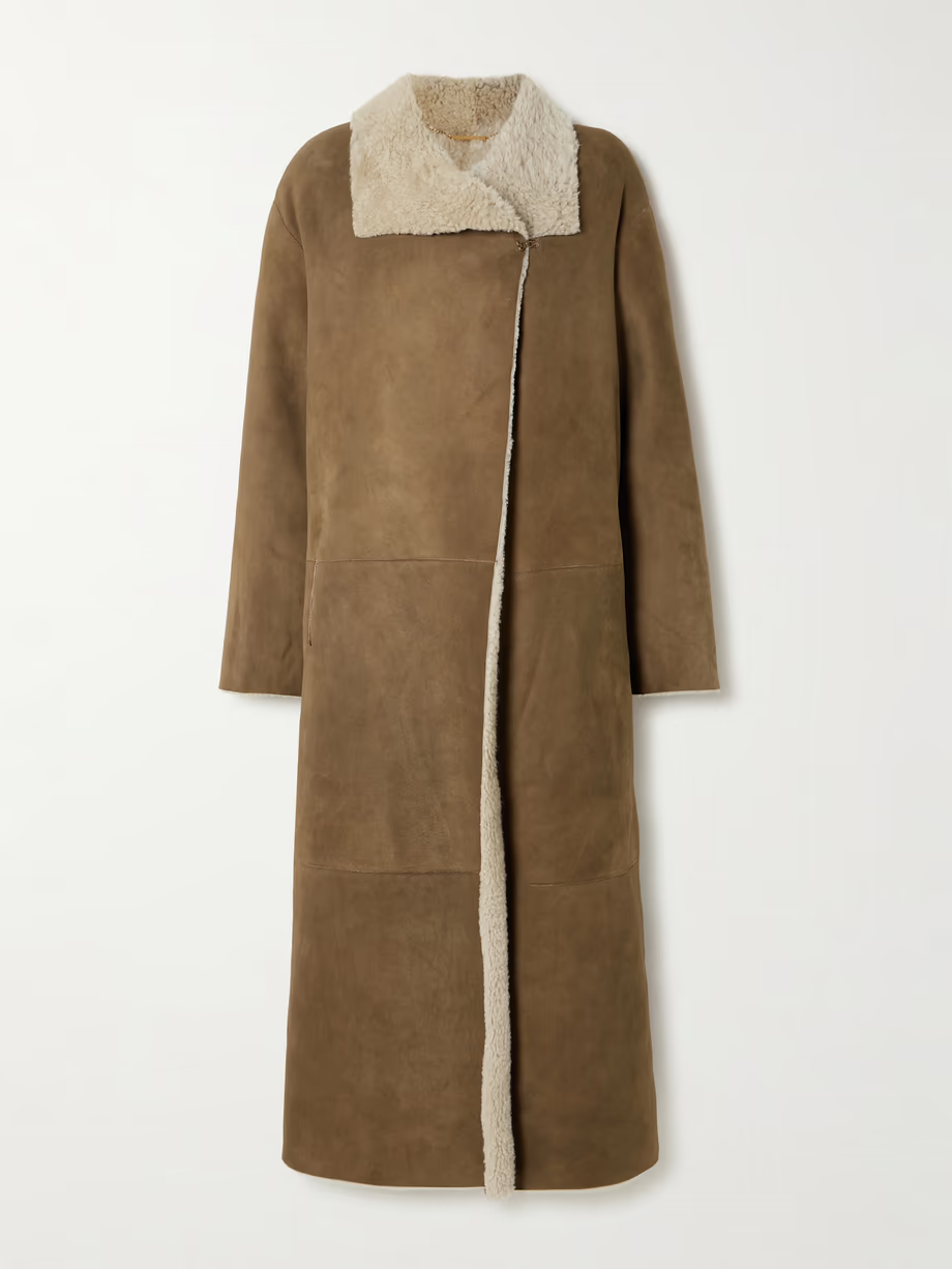 Asymmetric shearling coat