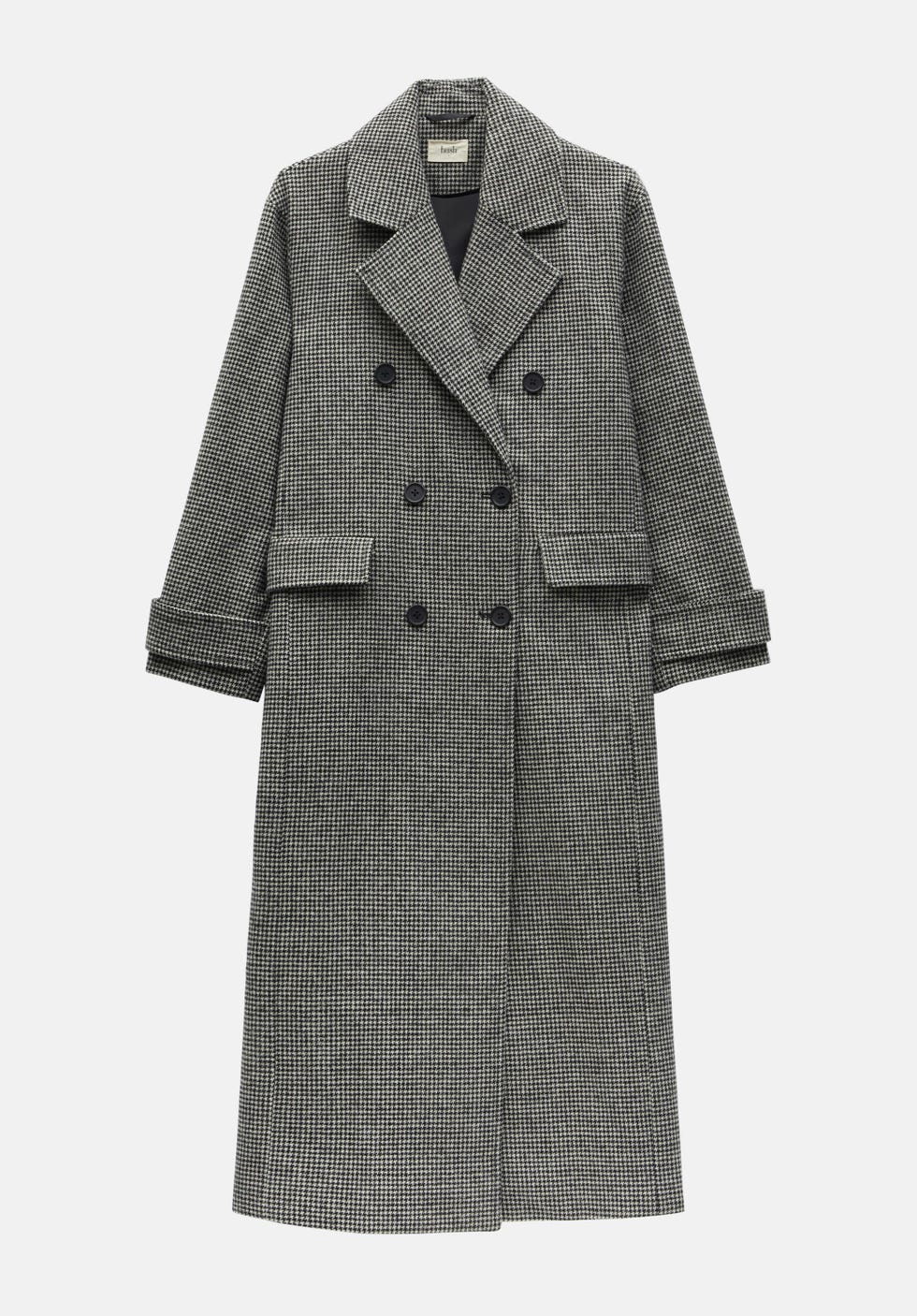 Rose Check Double Breasted Wool Blend Coat