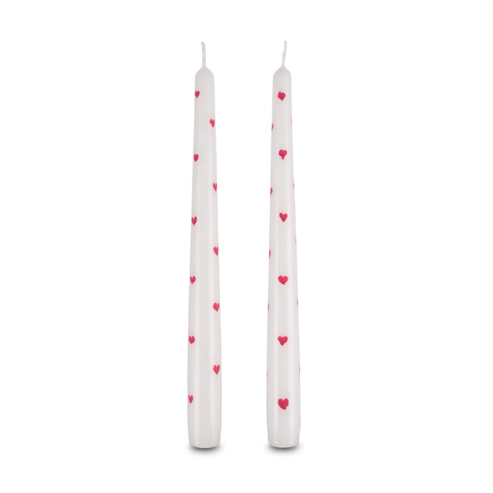 Hand Painted Red Heart Taper Candles