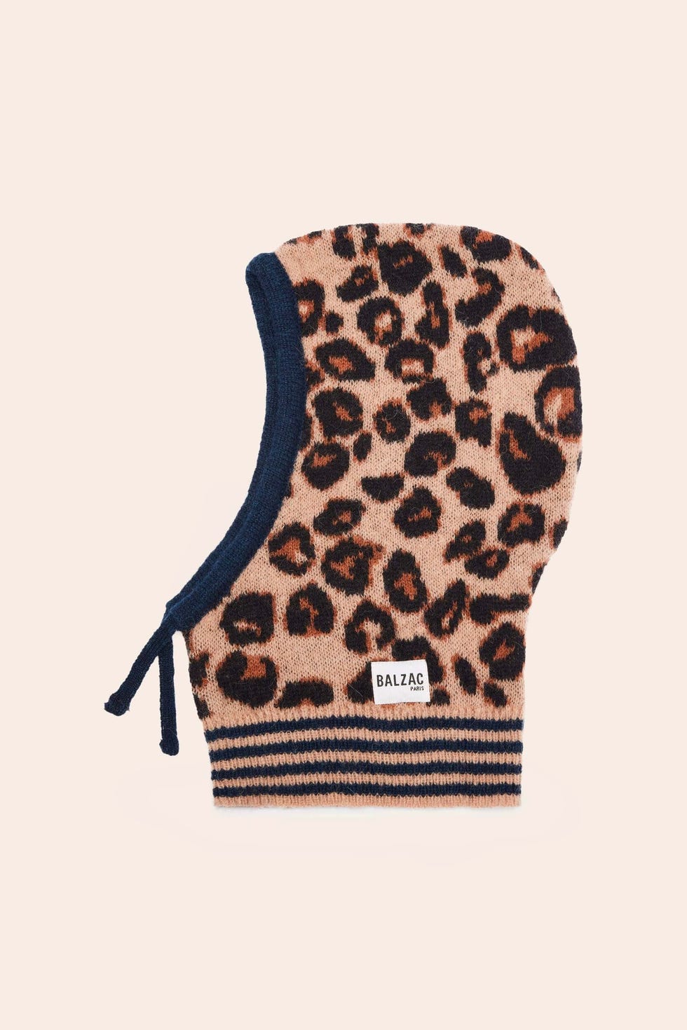 Miller balaclava with navy and leopard stripes