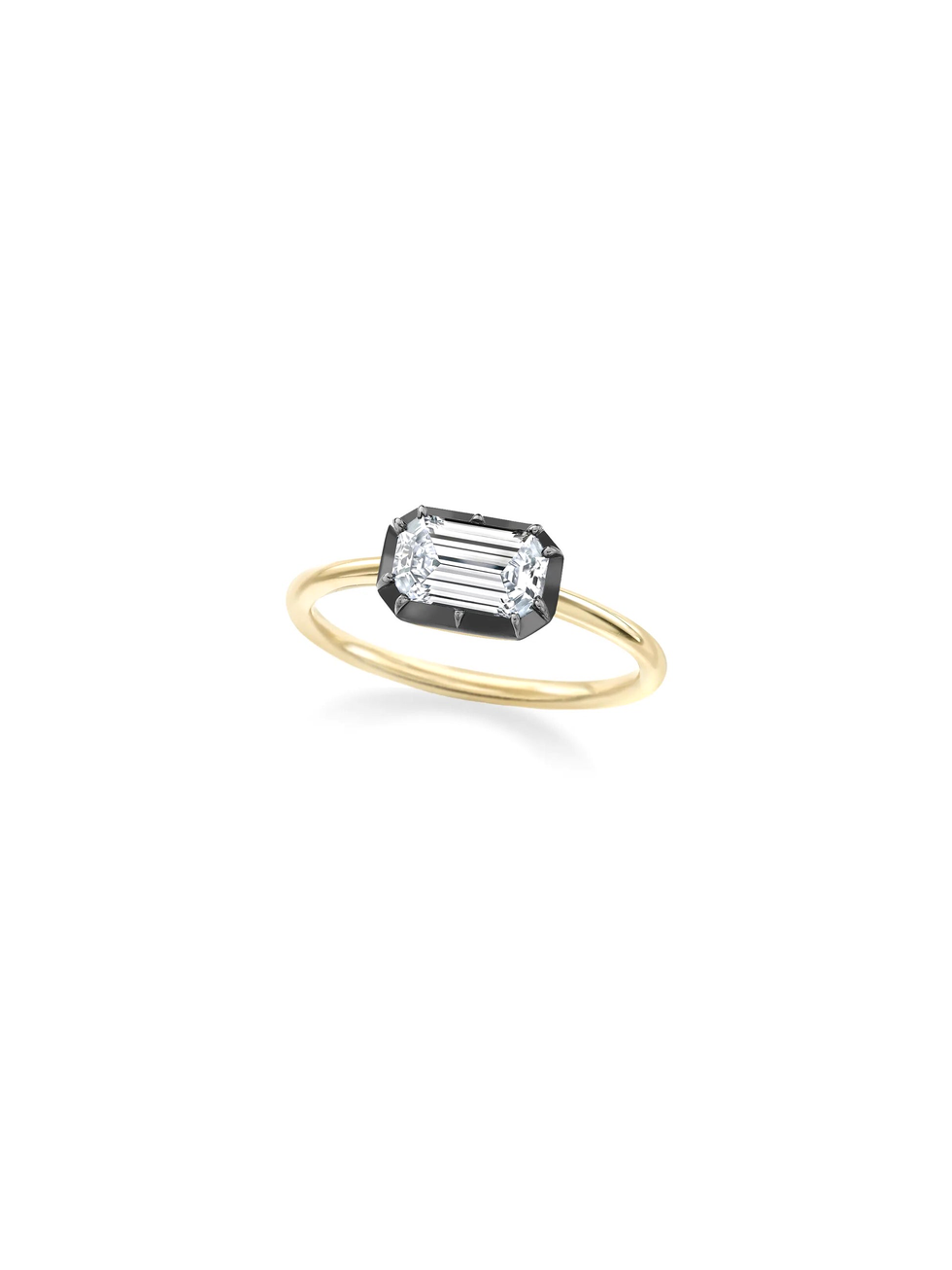 1ct East-West Emerald Cut Diamond Button Back Ring