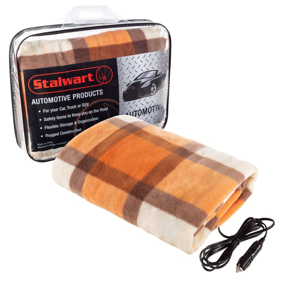 Heated Car Blanket, Orange Plaid