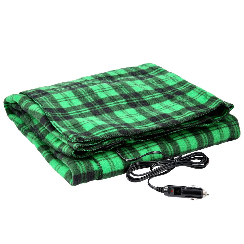 Heated Car Blanket, Green/Black Plaid