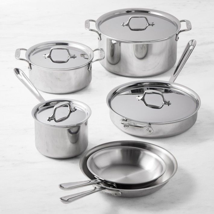 All-Clad D3 3-Ply Stainless Steel Cookware Set 10 Piece Pots and Pans Silver