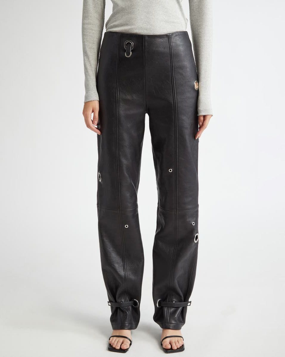 Bonnie Grommet Straight Leg Lambskin Leather Pants