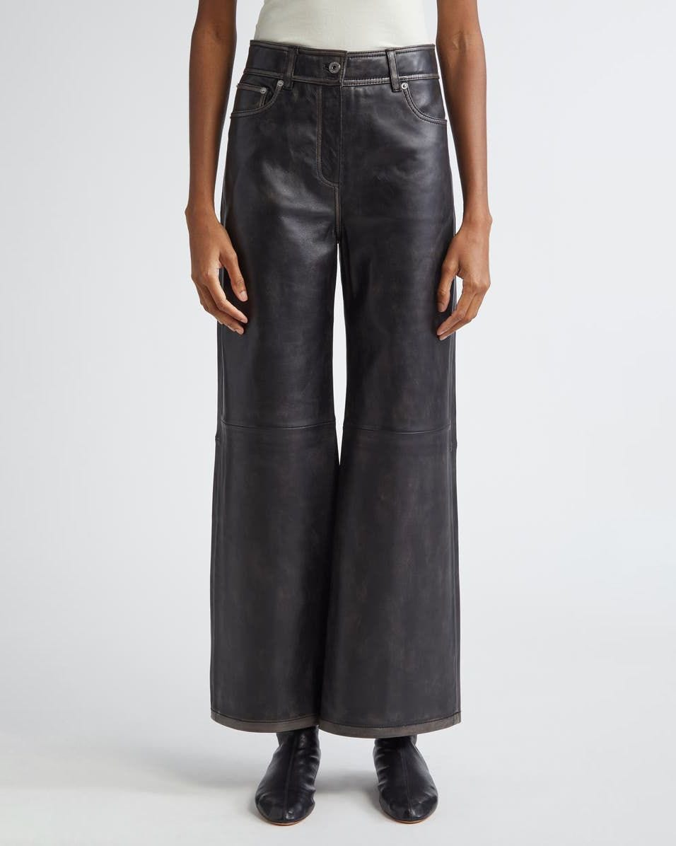 Mylah Wide-Leg Leather Trousers