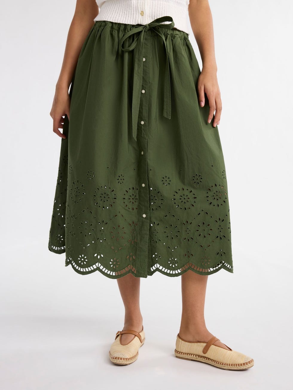 Cotton Eyelet Midi Skirt