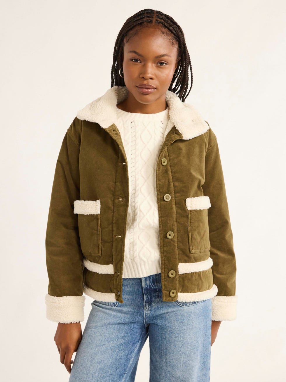 Corduroy Jacket with Faux Shearling Trim