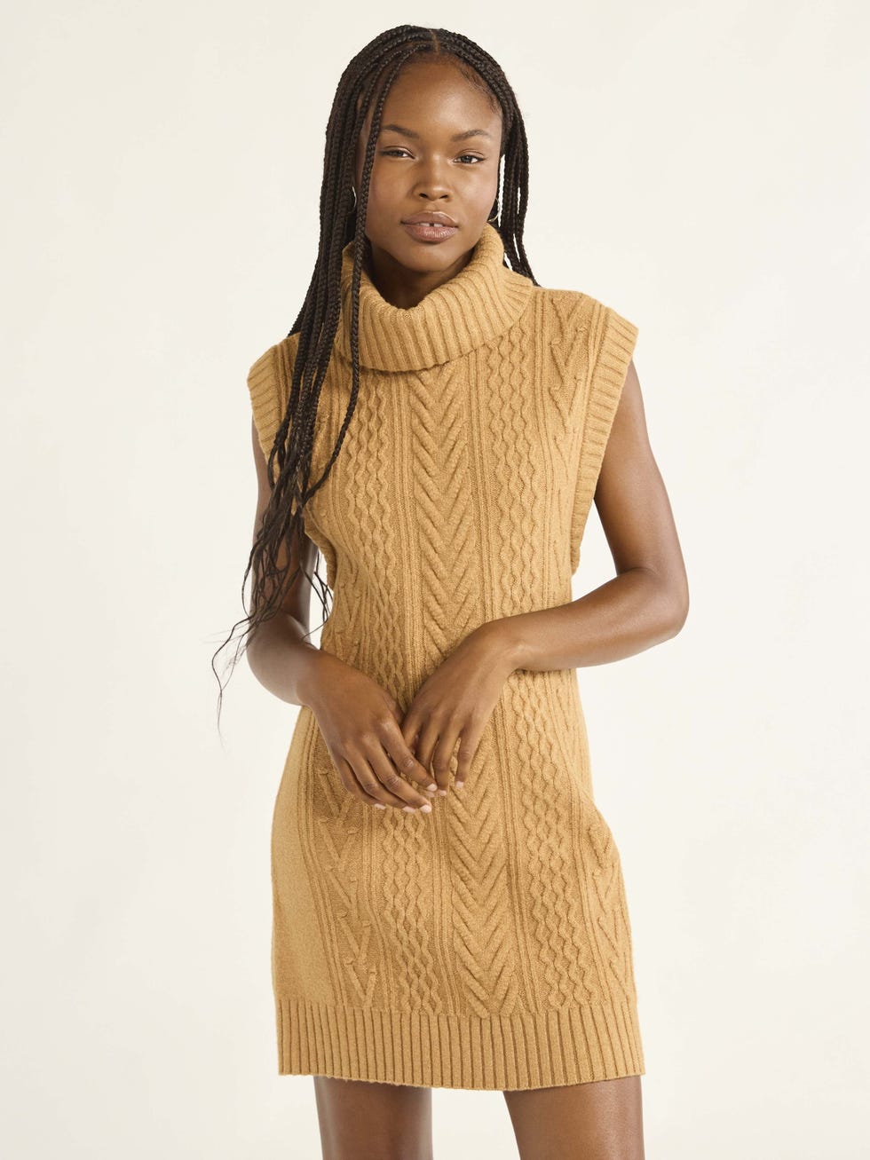 Sleeveless Cable Knit Mini Sweater Dress