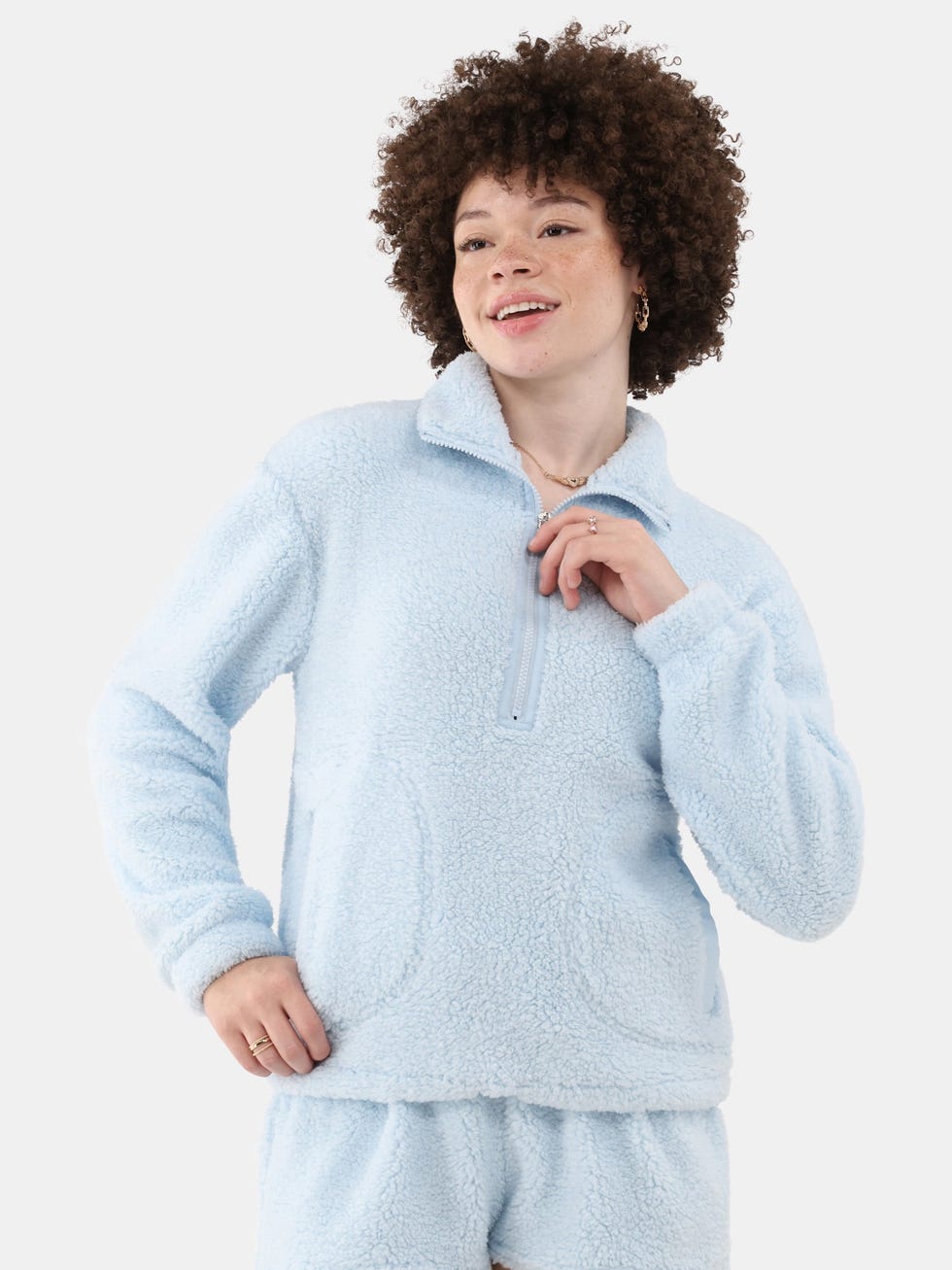 Half Zip Plush Pullover with Pockets