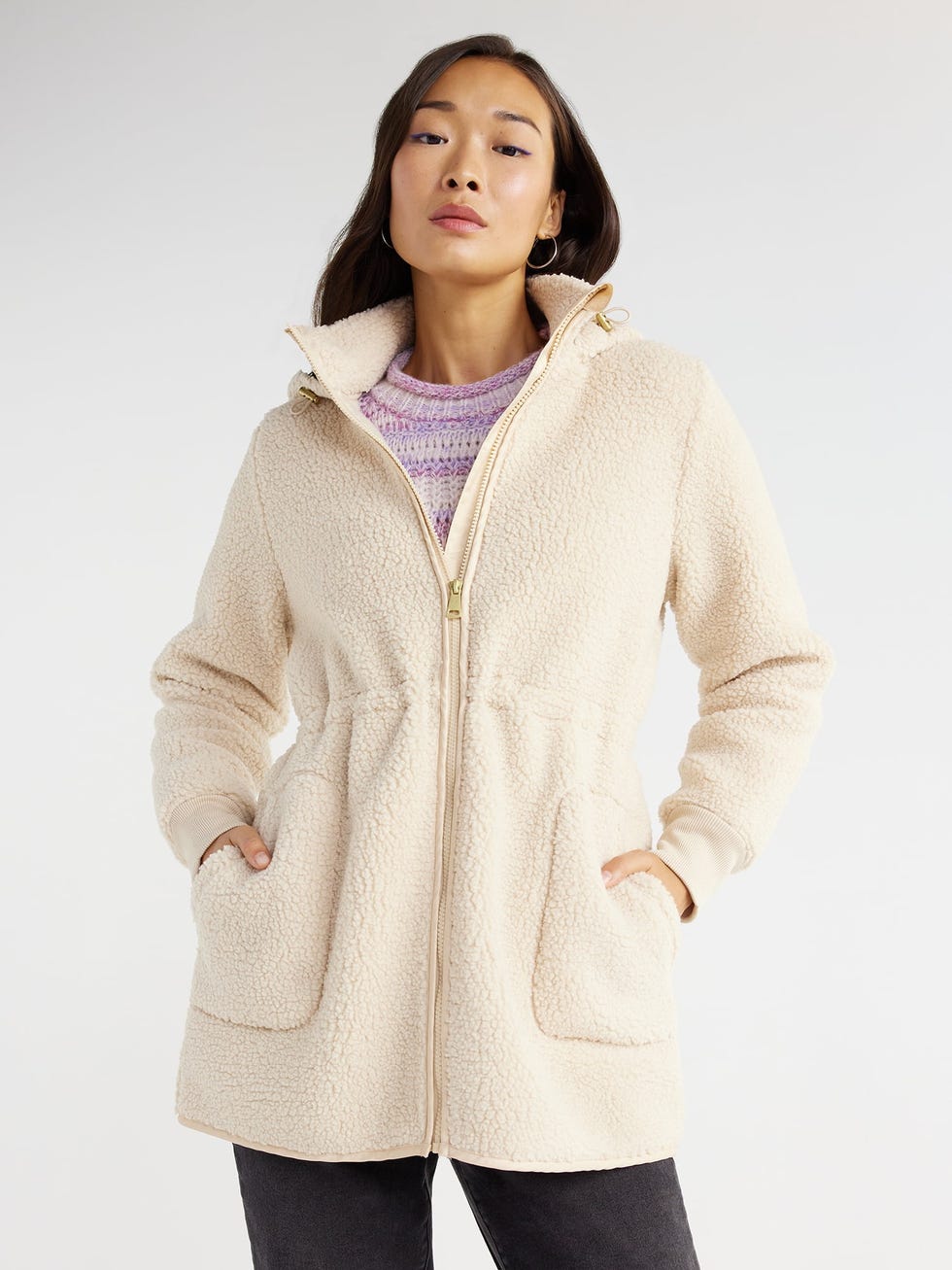 Faux Shearling Zip Hoodie Jacket