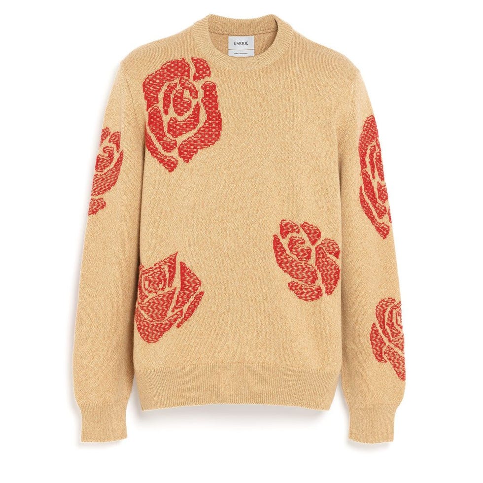 Round-Neck Cashmere Jumper with Roses Motif