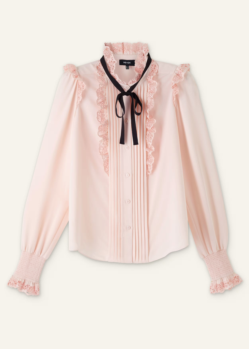 Silk Broderie Trim Blouse + Tie