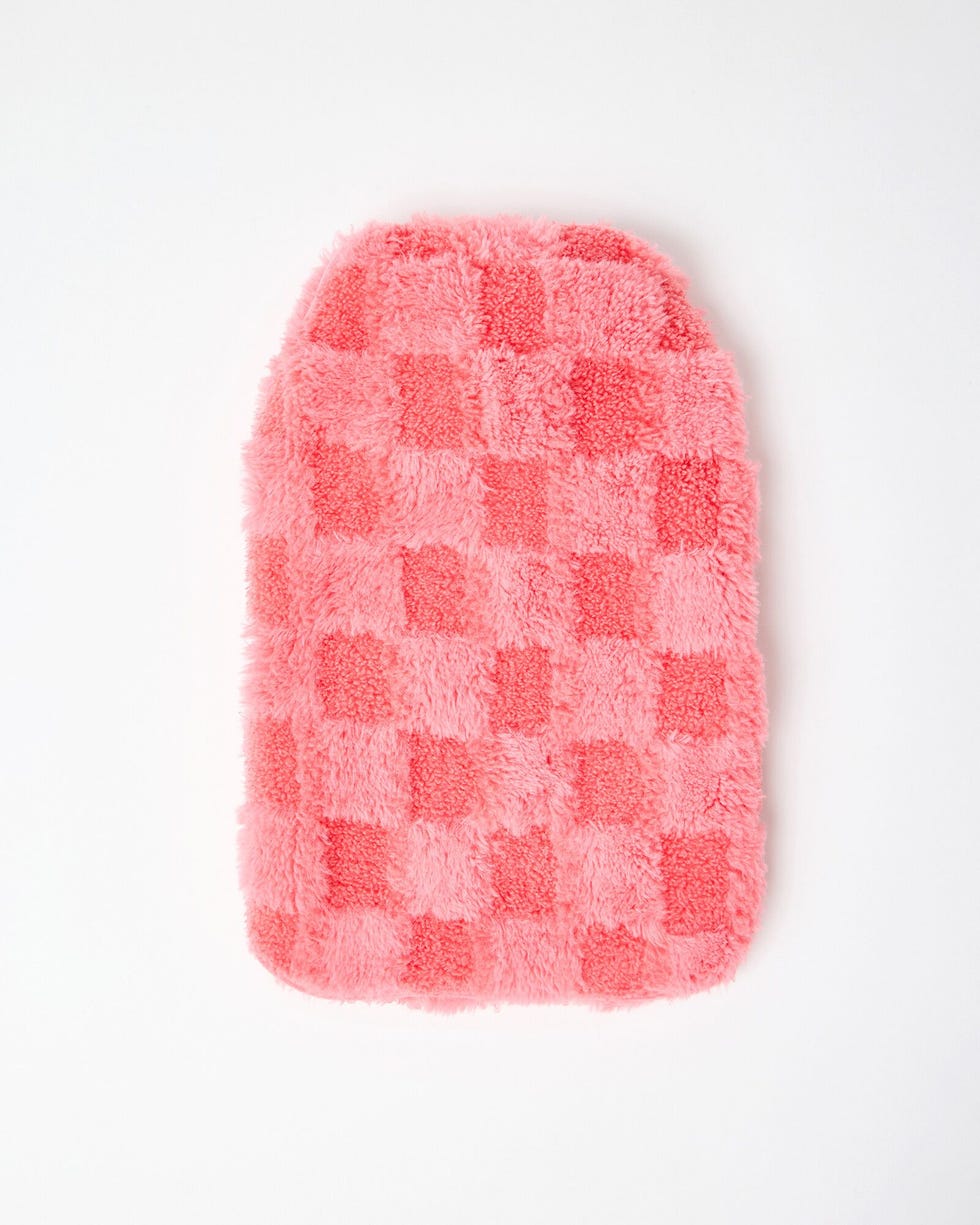 Chequerboard Pink Faux Fur Hot Water Bottle