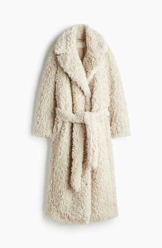 Fluffy tie-belt coat