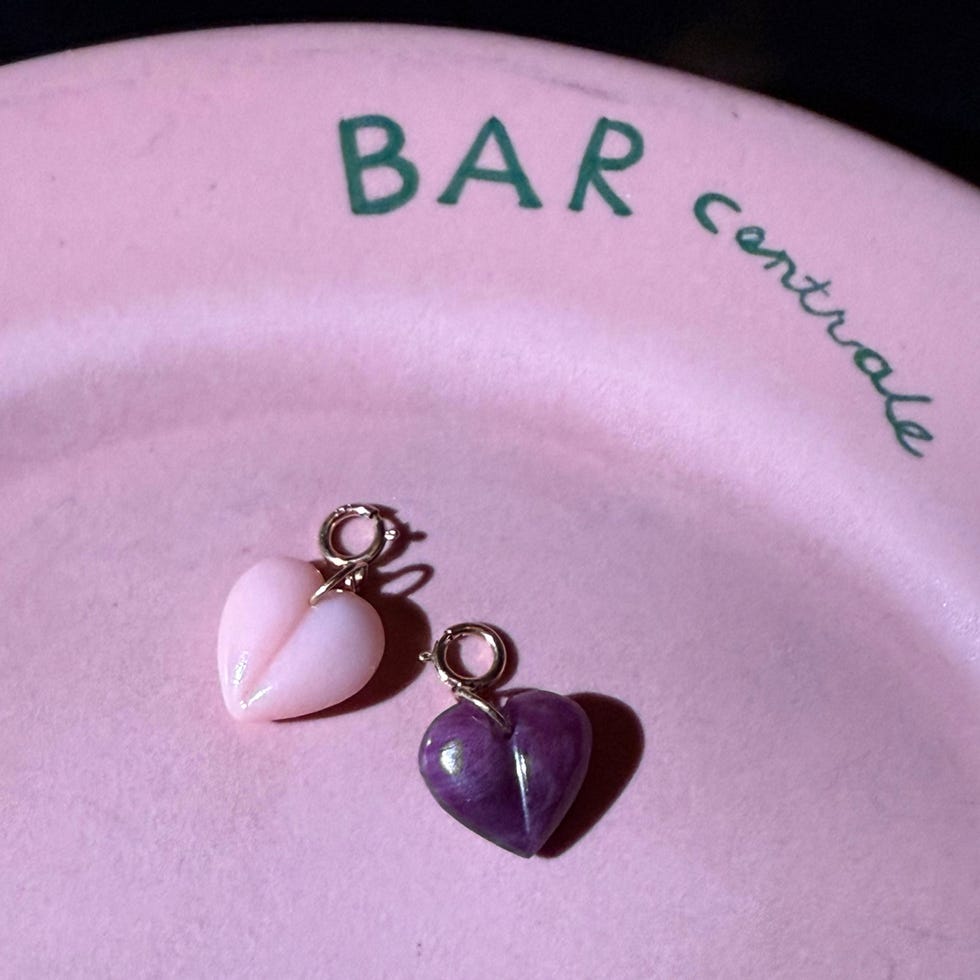 Ruby & Pink Opal Mini Split Heart Charm Pair