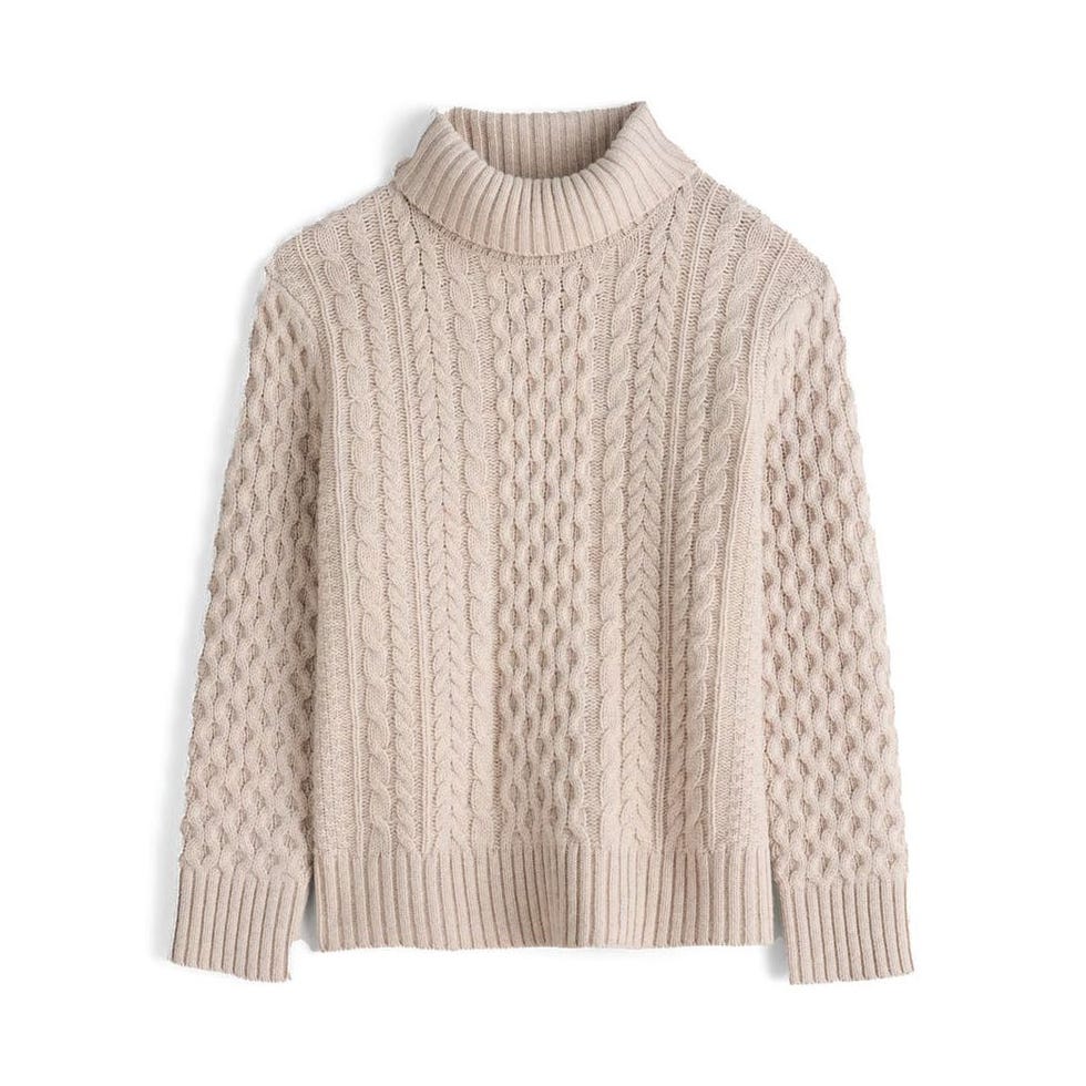 Pine Forest Cable Turtleneck Sweater in Aran