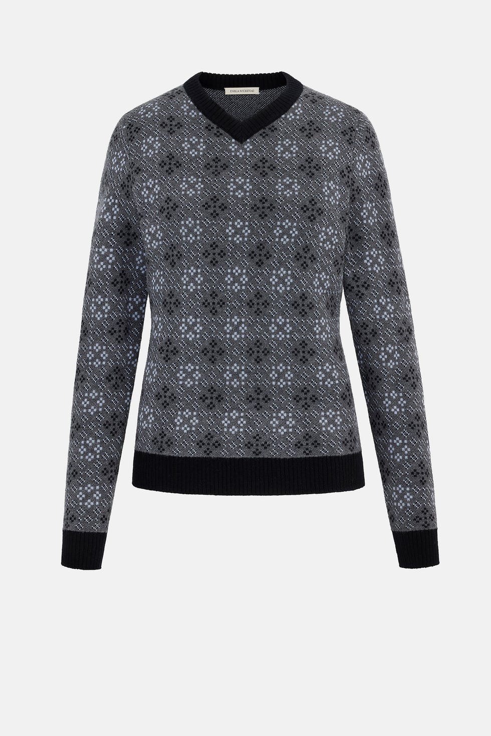 Penn Knitted Top in Grey & Cloud Blue Jacquard