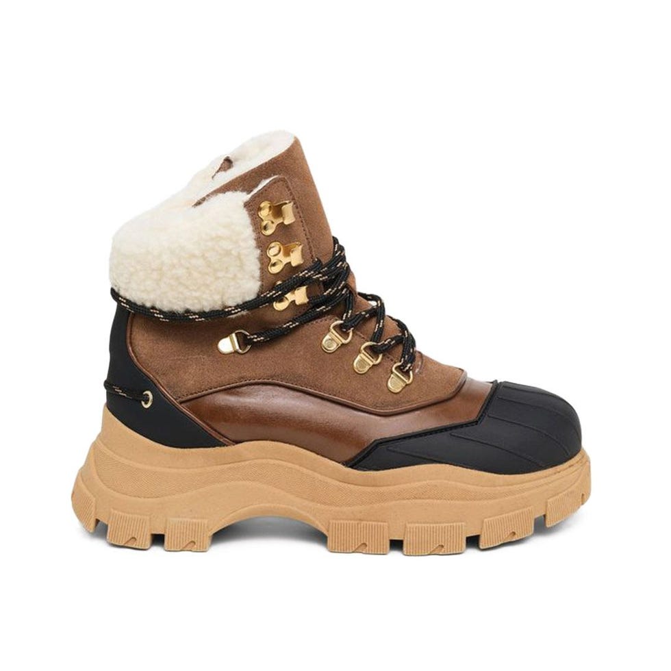 Sporty Shearling Leather Lace-Up Boots
