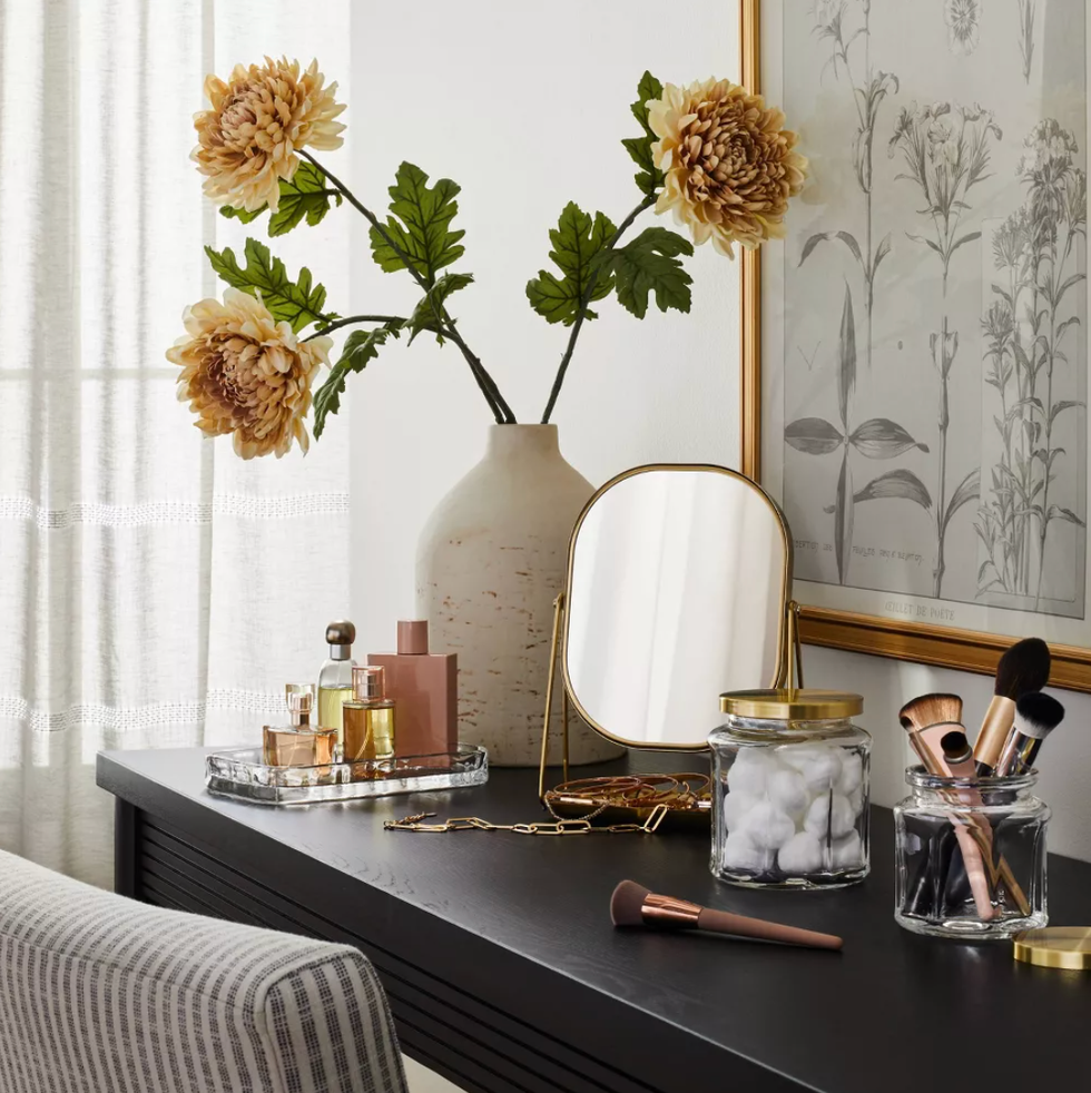 Brass Vanity Flip Mirror with Tray