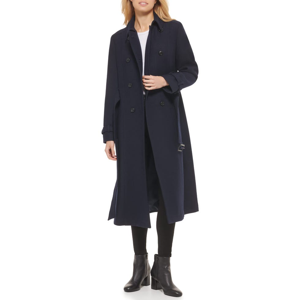 Flared Trench Slick Wool Coat