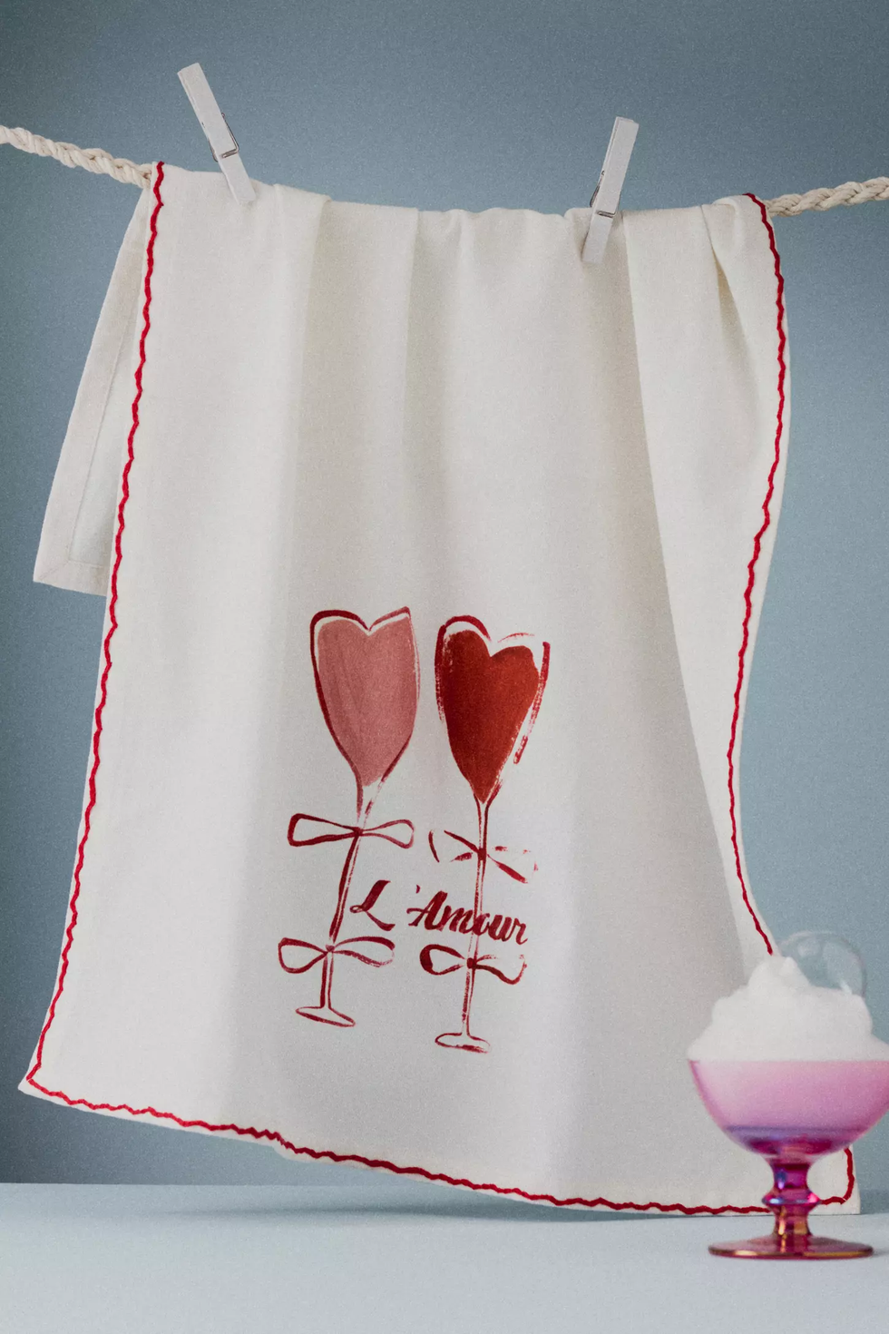 Valentine's Wine Glass Dish Towel