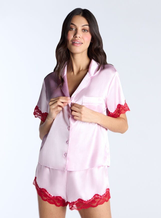 Amelia satin short pyjama set - Light Pink