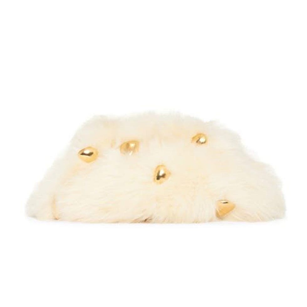 Pouch Stud Embellished Shearling Clutch
