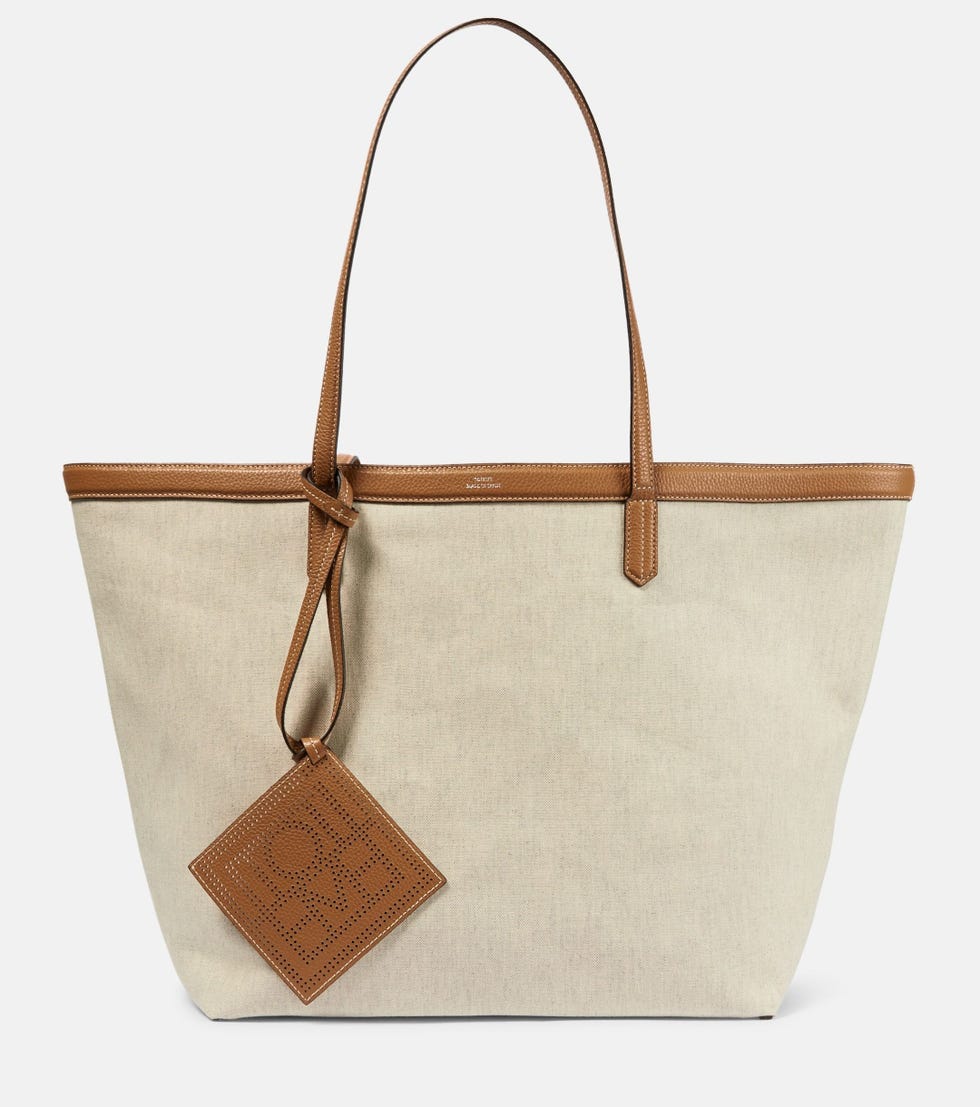 Leather-Trimmed Canvas Tote Bag