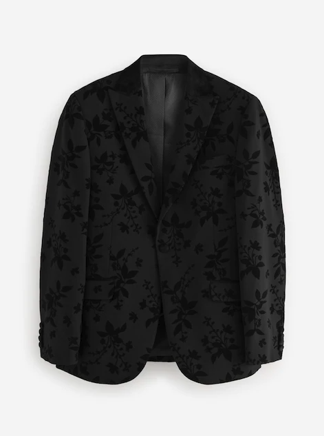 Black Floral Velvet Print Blazer