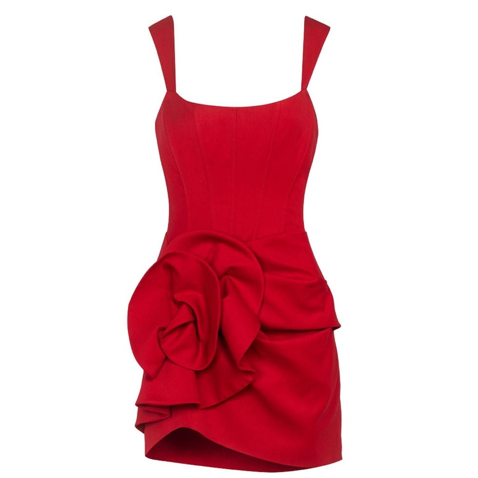 Sculptural Rose Mini Dress In Red