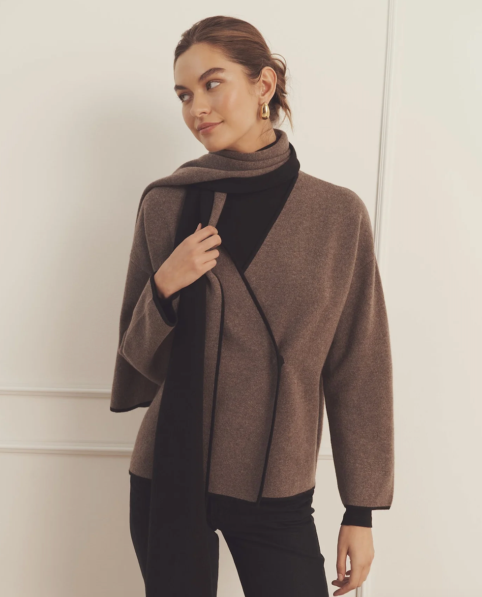 Luxury cashmere sweater jacket with scarf