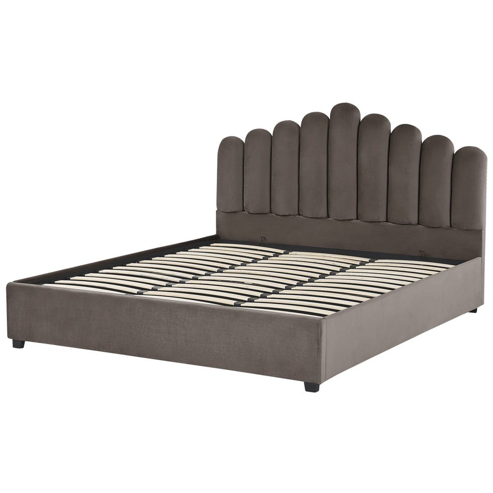 Cama con almacenaje de terciopelo gris pardo