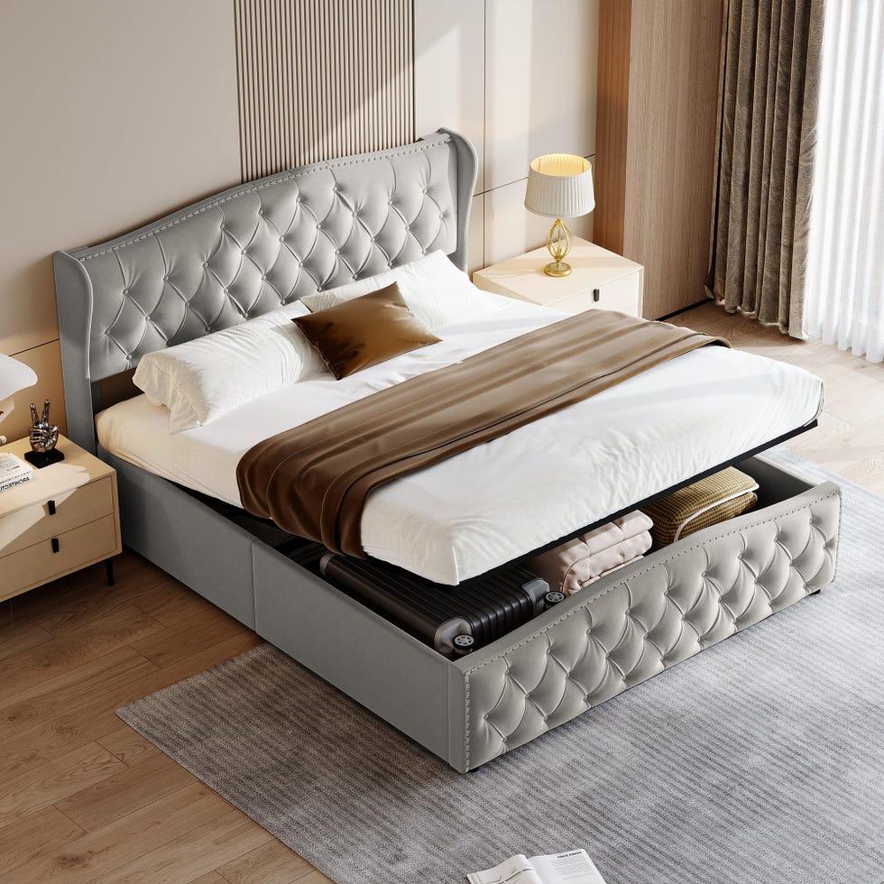 Cama elevable, tapizada