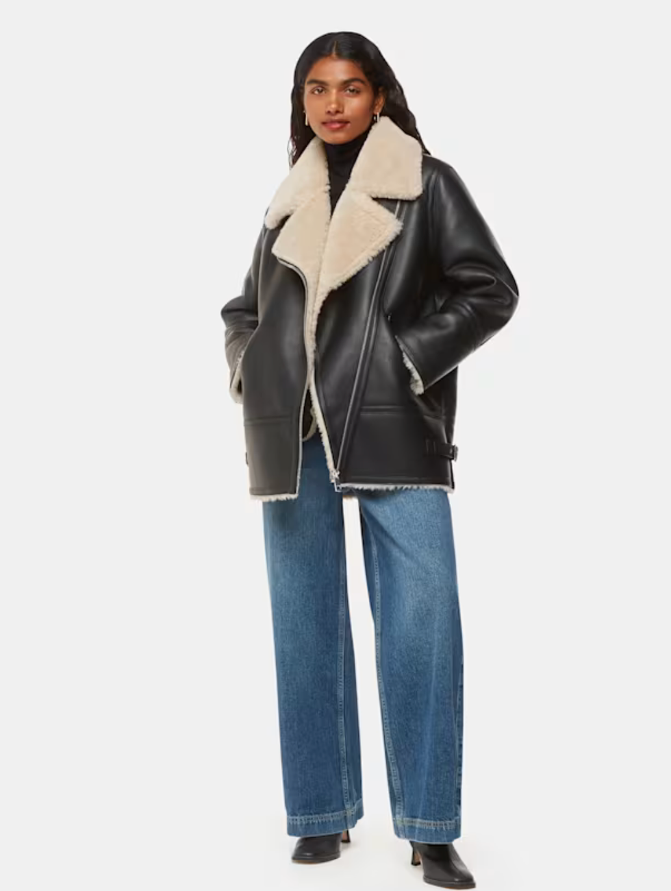 Black Petite Faux Fur Aviator