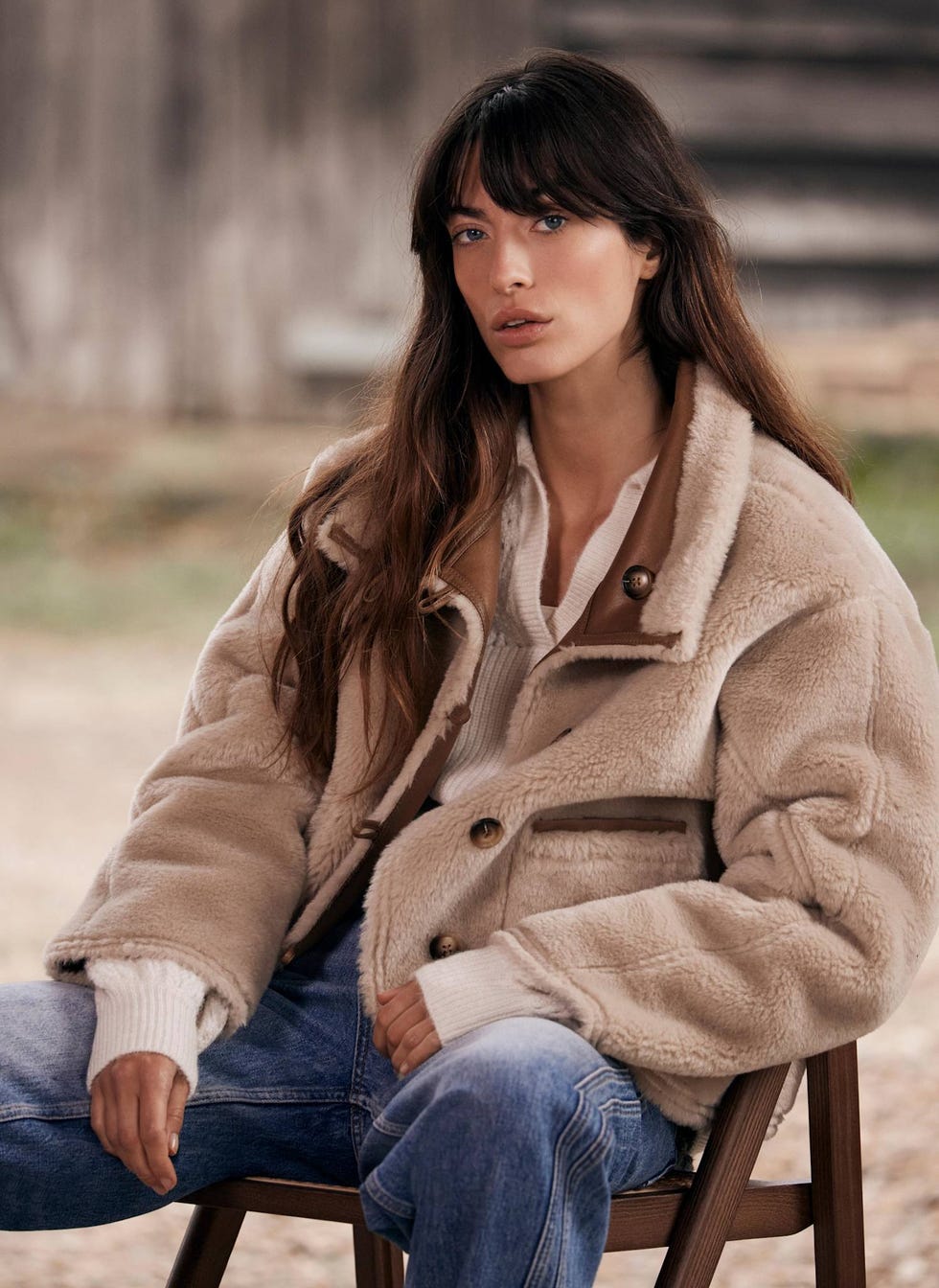 Neutral Funnel Neck Borg Jacket