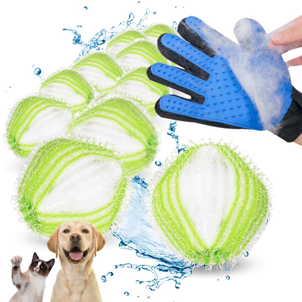 10 Bolas Atrapa Pelos Lavadora + Guante Quita Pelos Mascota. Bolas de Lavado Reutilizables para lavadoras y Guante de Cepillado para Mascotas Ideales para Gatos y Perros de Pelo Largo o Corto.
