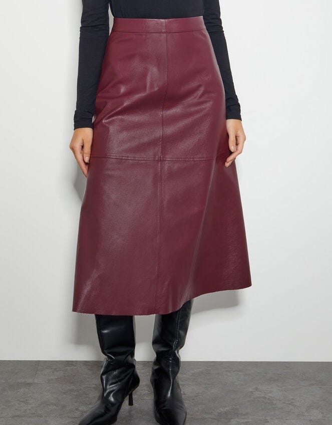Pippa Faux Leather Midi Skirt Red
