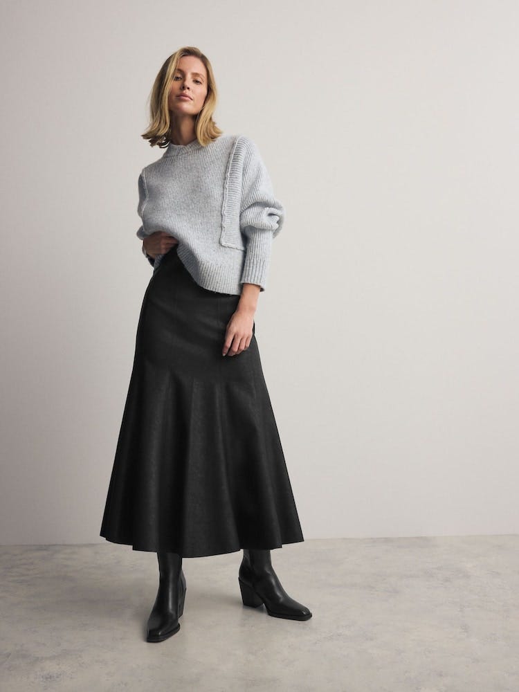 Faux Leather Midi Skirt