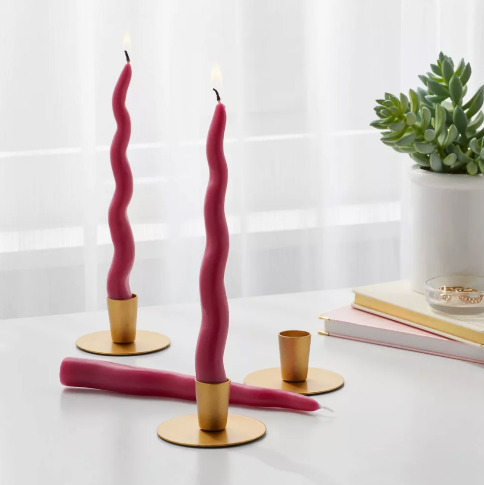 Magenta Wavy Taper Candle Set