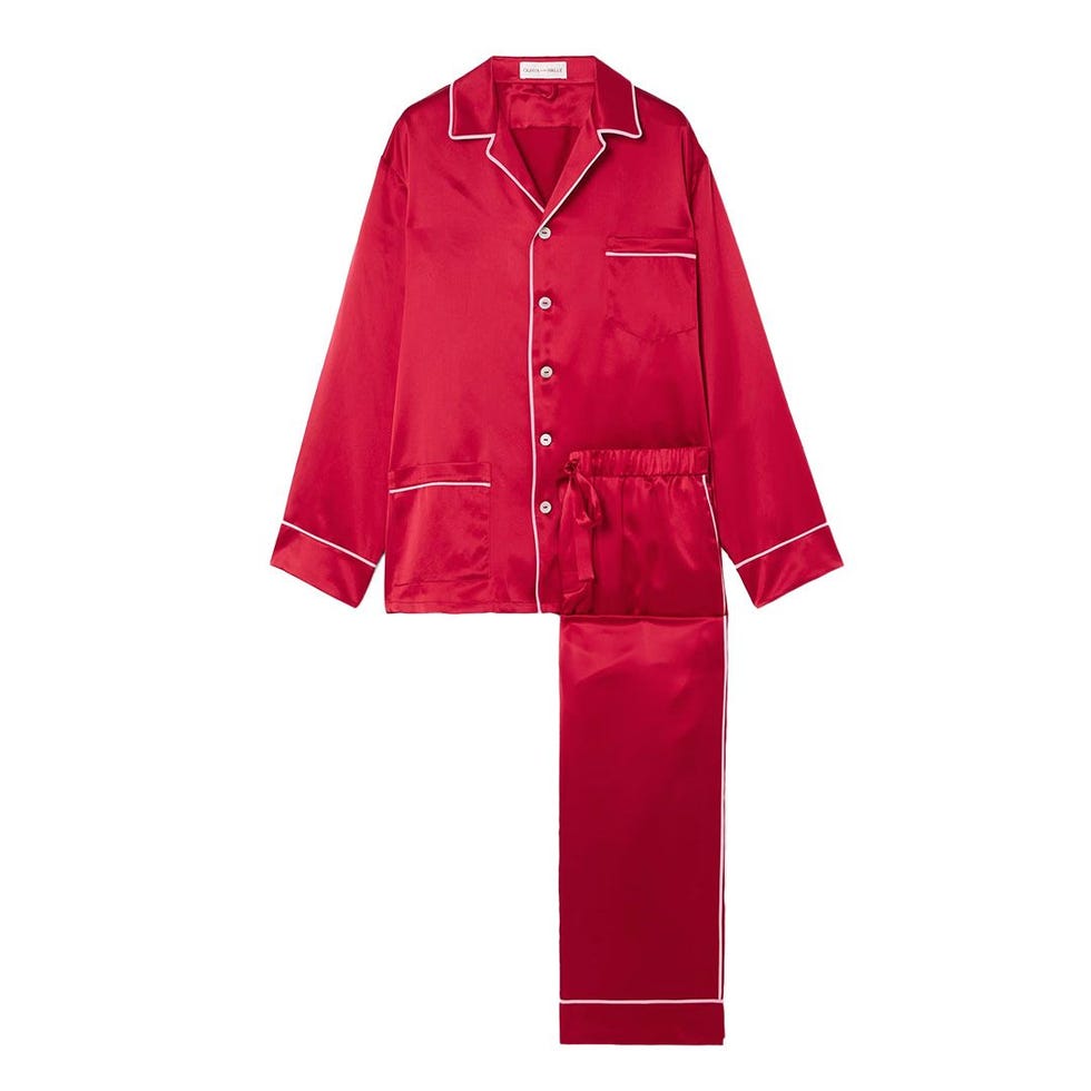Yves Piped Silk-Satin Pajama Set