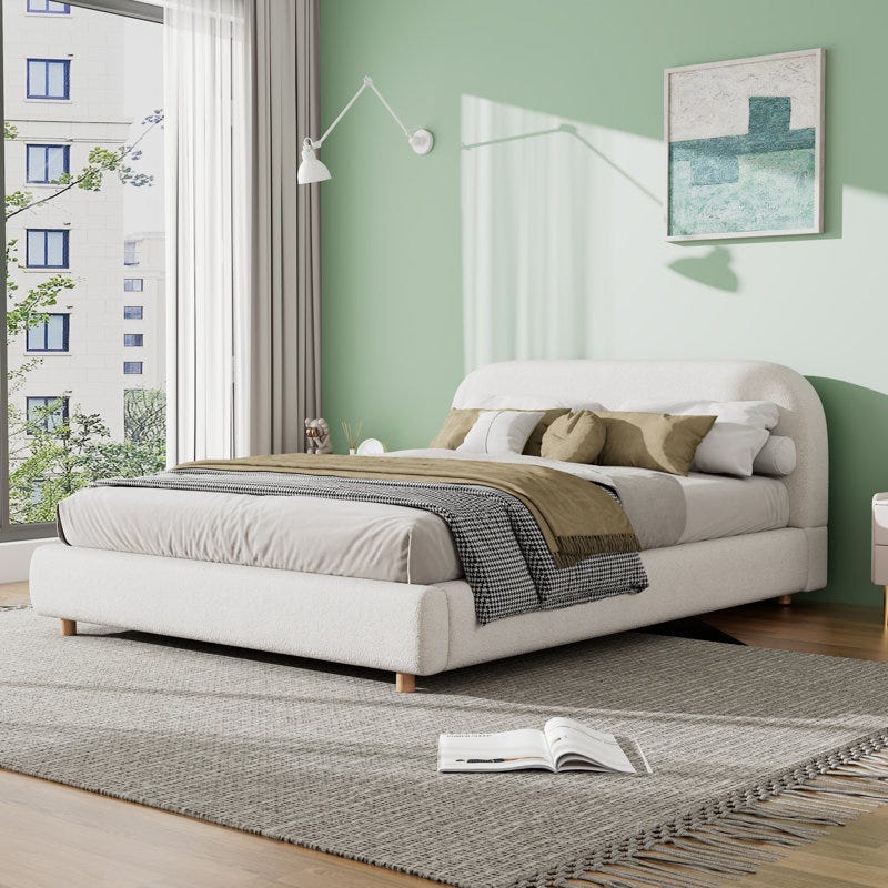 Boucle Upholstered Platform Bed 