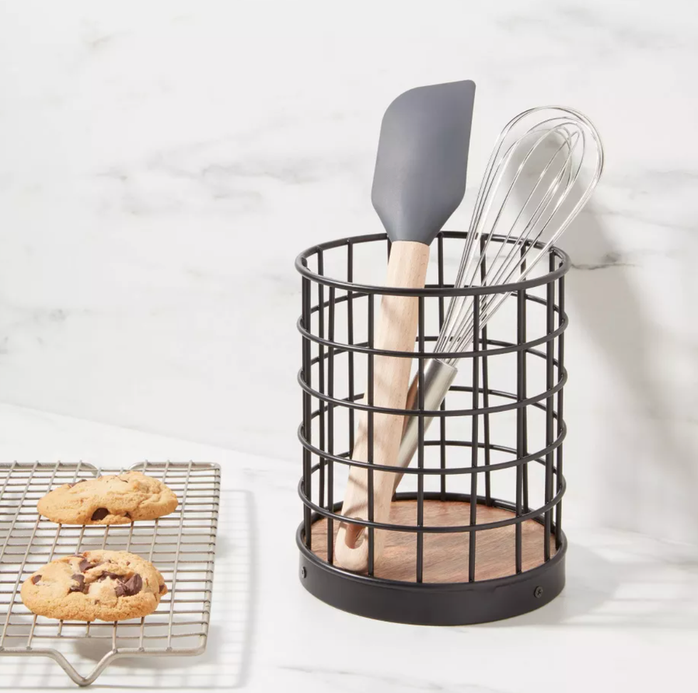 Iron and Mangowood Wire Utensil Holder