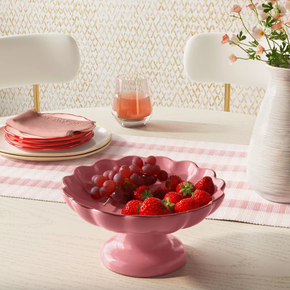 Stoneware Pedestal Serving Bowl Pink 
